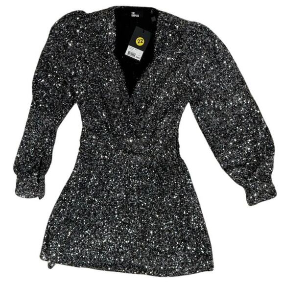 The Kooples Silver Sequin Wrap Mini Dress | FR 1 / US S - Picture 5 of 8